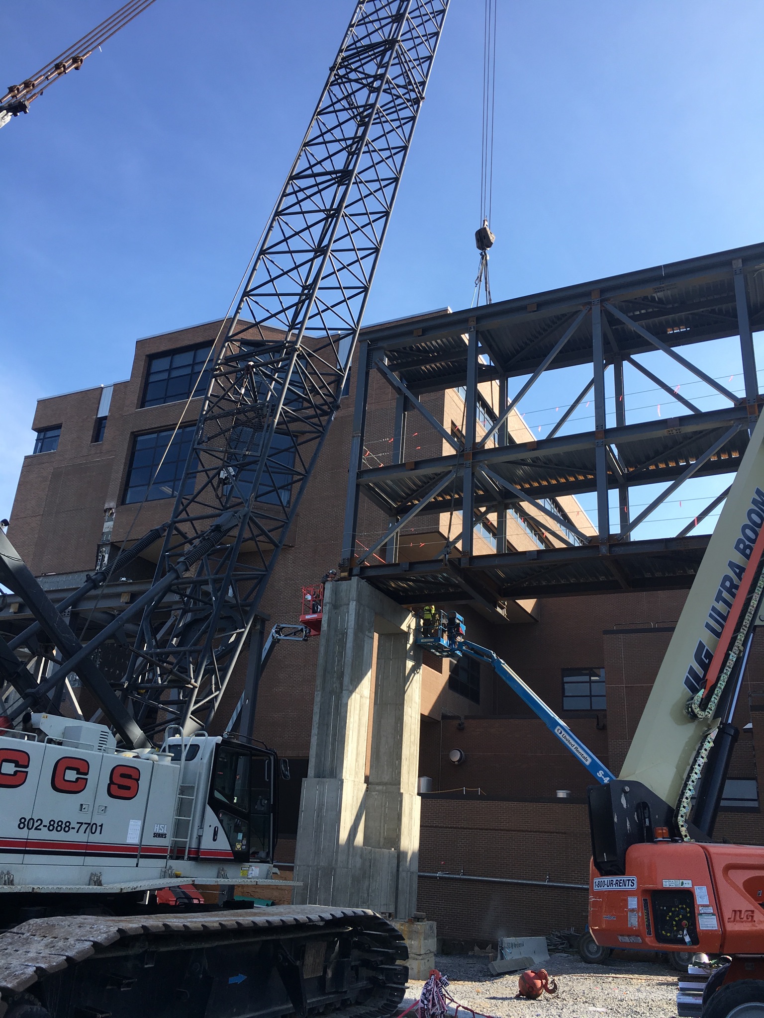 Erecting an elevated walkway at UVM Medical Center